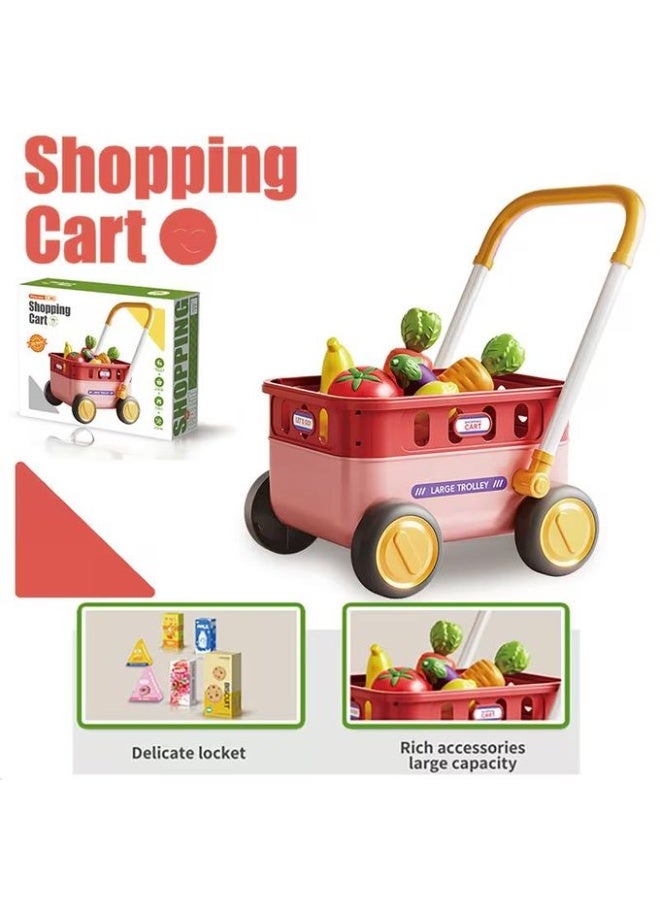 Kids Supermarket Shopping Cart – Includes Toy Fruits, Vegetables, Boxes – Colorful Design with Rolling Wheels – Durable Non-Toxic Plastic – Pretend Play for Boys and Girls – Easy to Push and Move – Fun Indoor Play Gift - Image 2
